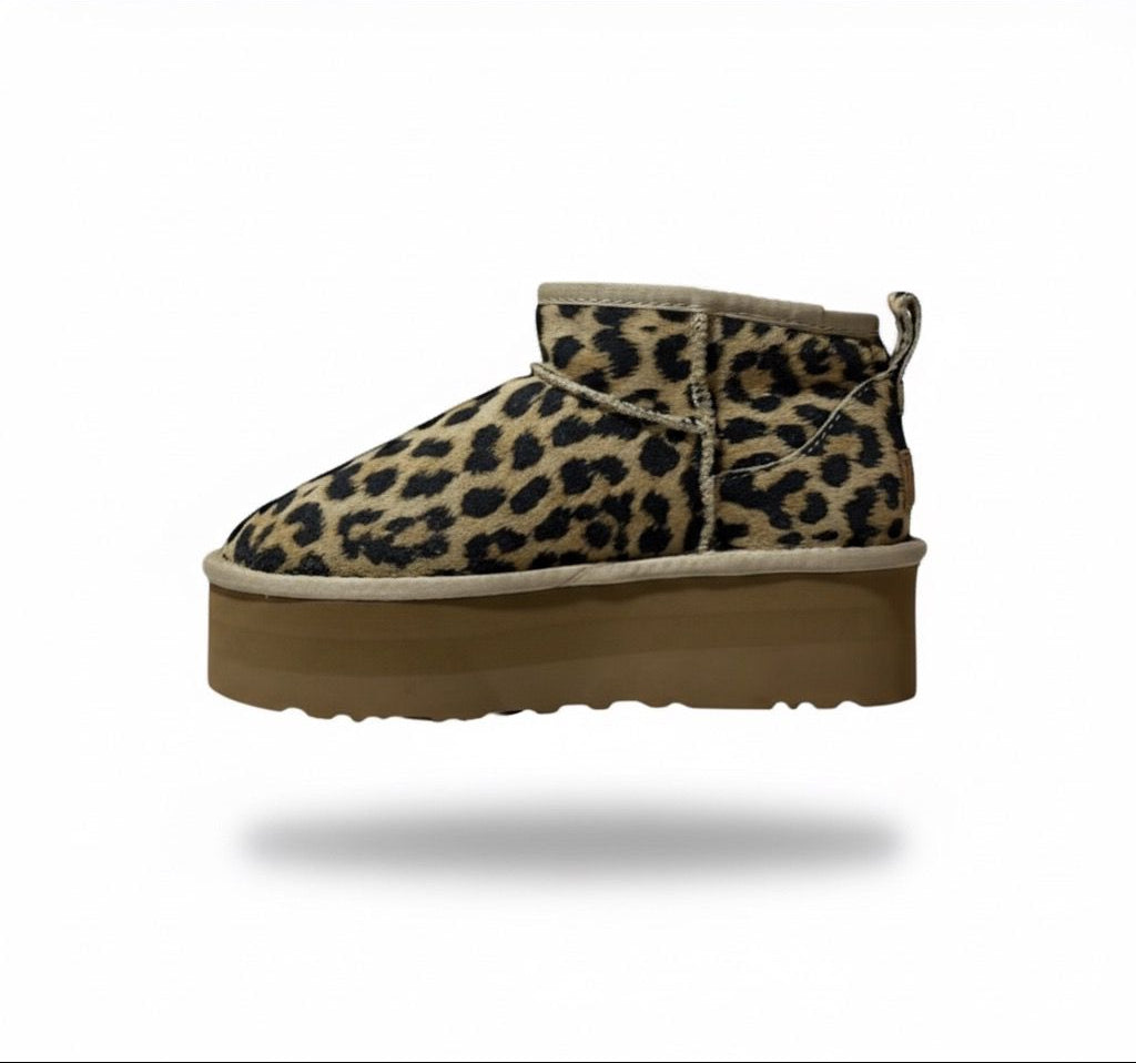 Leopard Print Sueded Platform Mini Boots