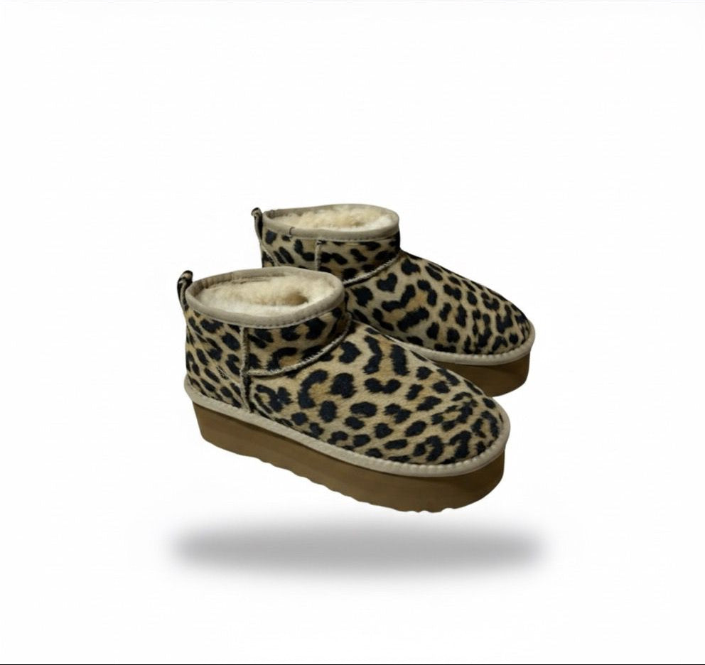 Leopard Print Sueded Platform Mini Boots