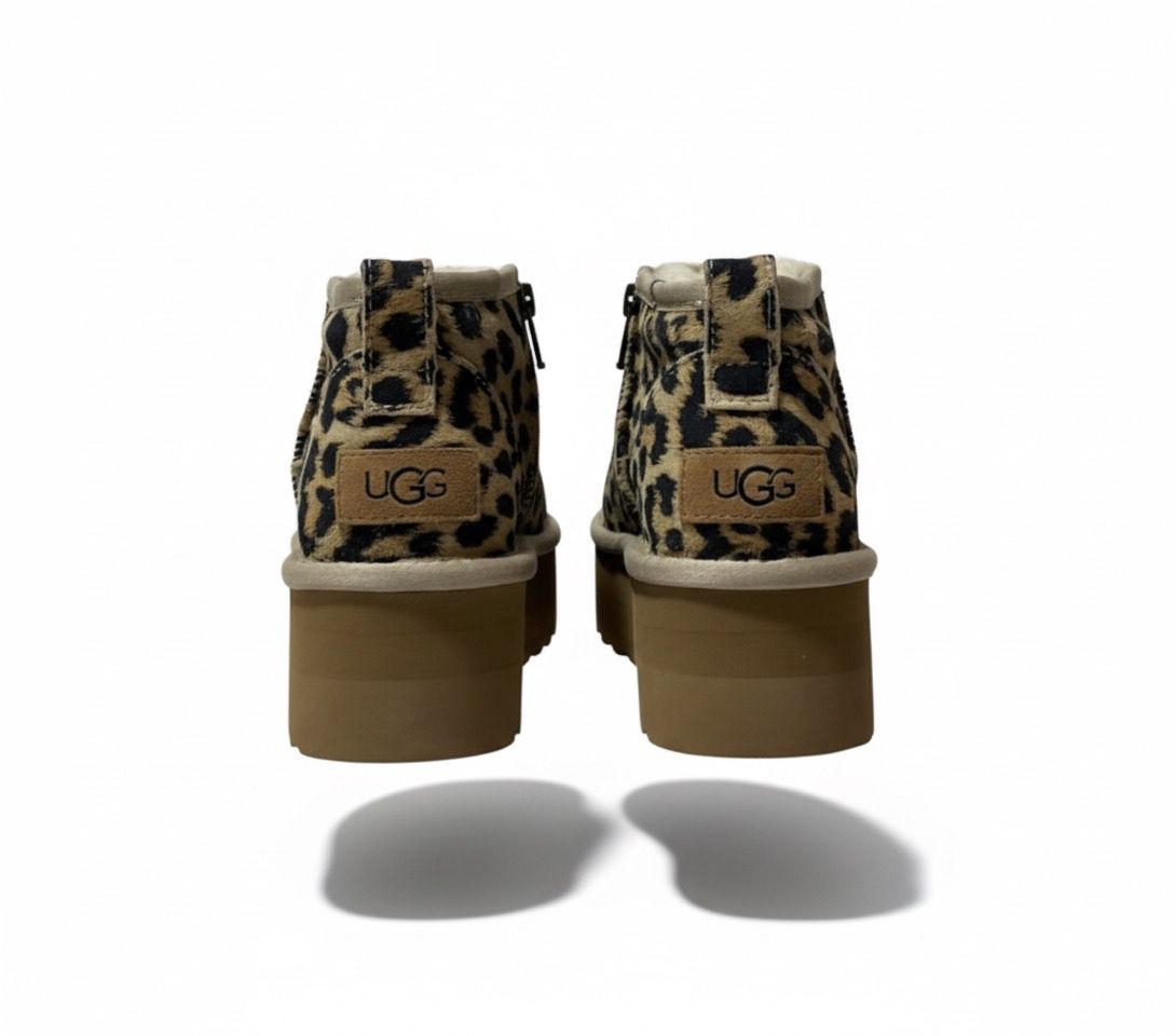 Leopard Print Sueded Platform Mini Boots