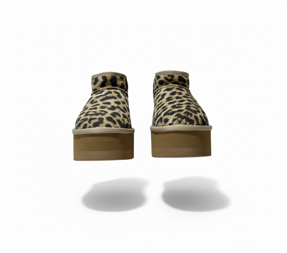 Leopard Print Sueded Platform Mini Boots